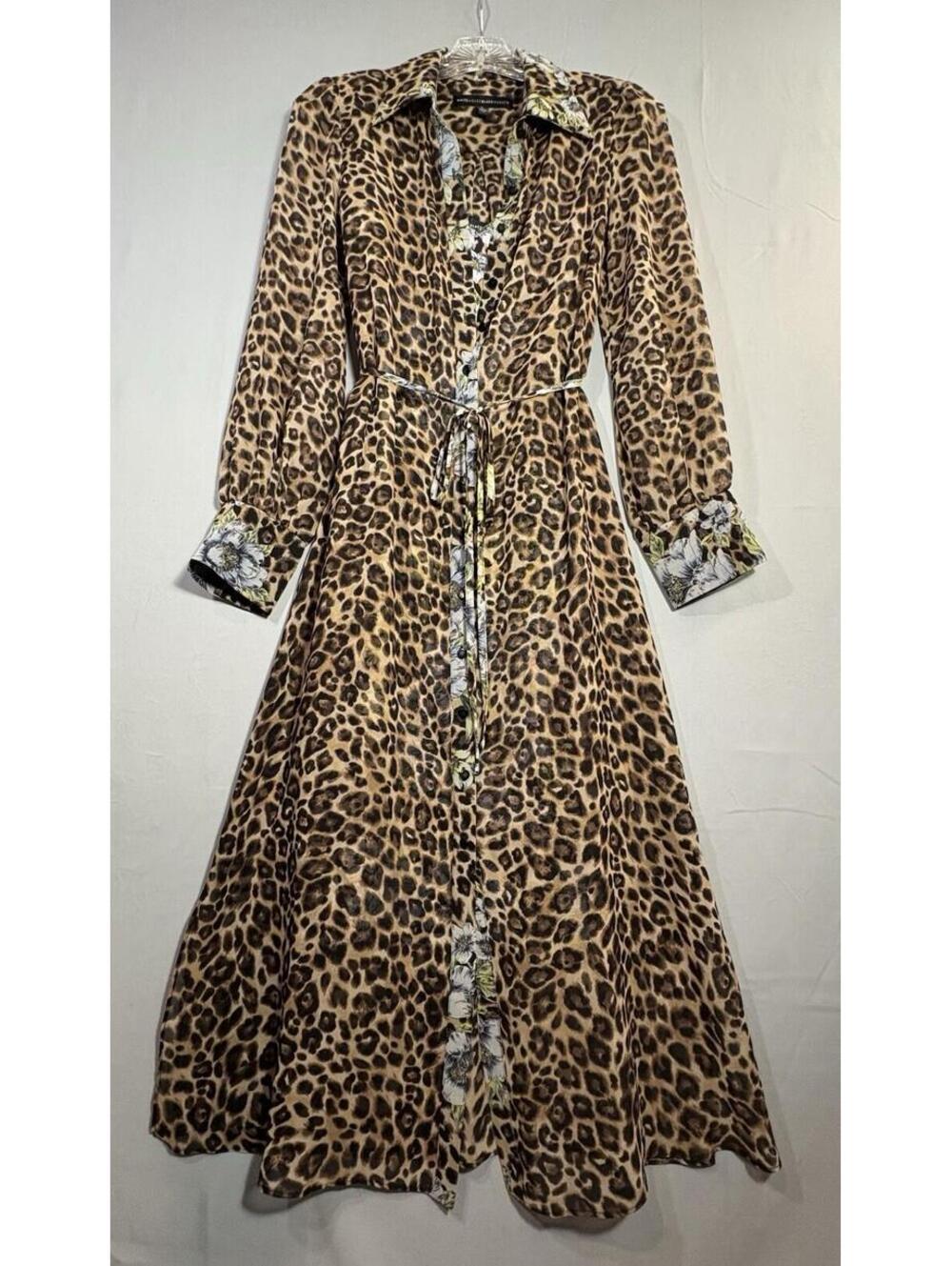 WHBM Leopard Floral Belted Maxi Shirt Dress & Slip Dress Set Sz 2 Mob Wife/Glam - Picture 2 of 9
